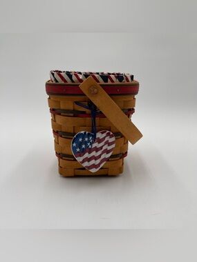 Vtg Longaberger 1995 All American Carry Along Basket w/liner Patriotic USA Heart